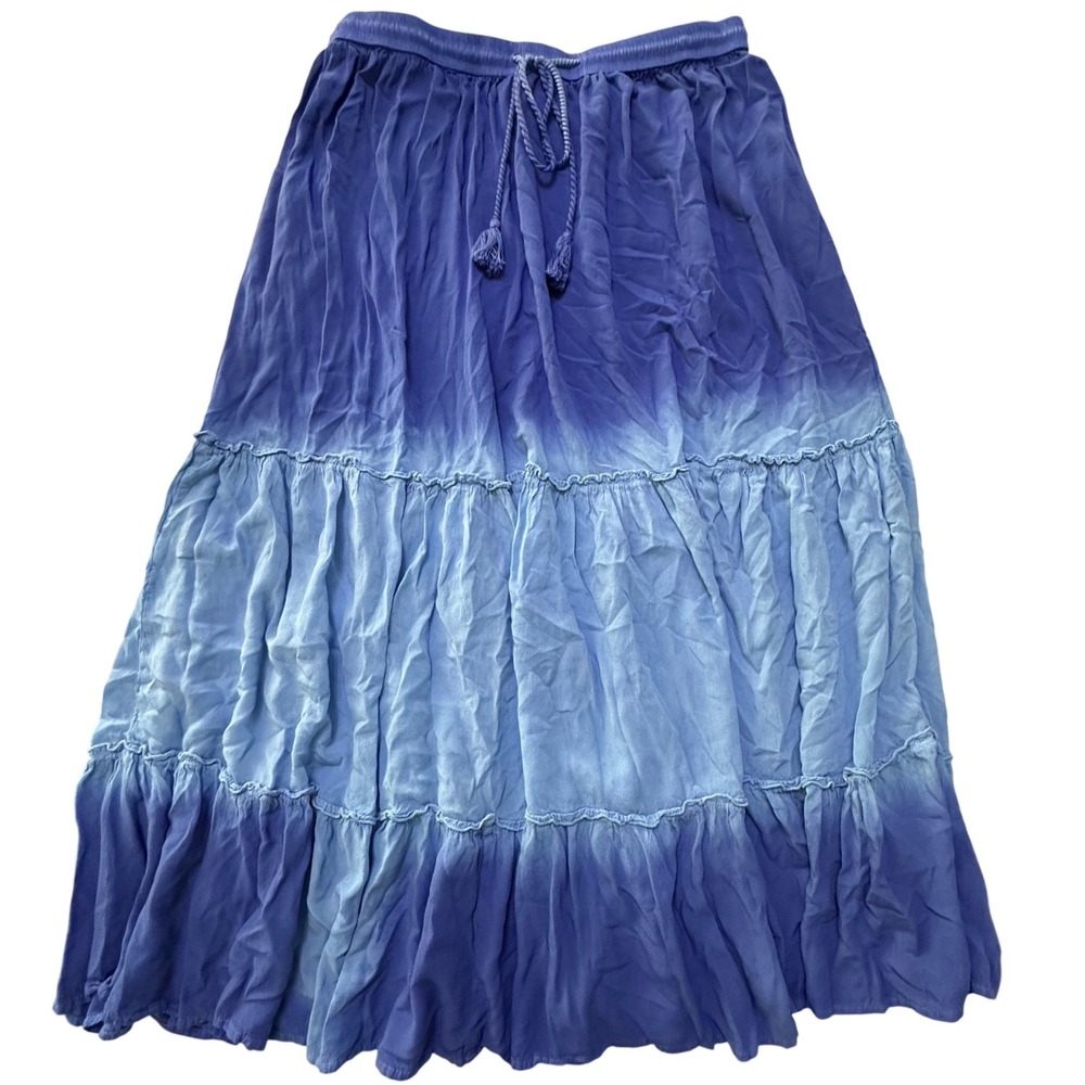 Cute Options Maxi Skirt Womens L Blue Ombre Tiered Boho Hippie Peasant Festival